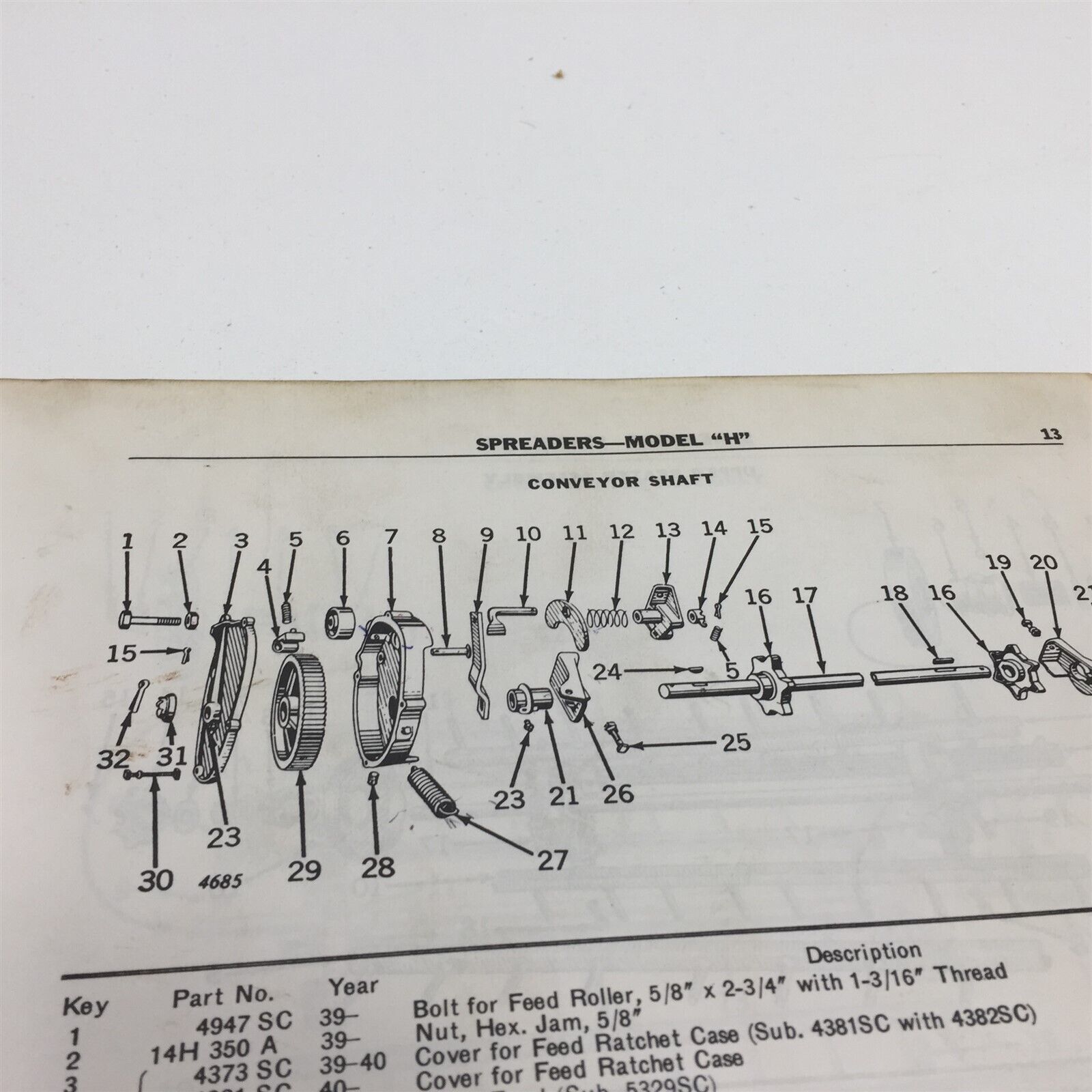 Genuine John Deere Model H Spreaders Parts Index PCC63 Dealer 1954