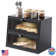 JUATPNIY Extra Large 2-Layer Bamboo Bread Box for Kitchen Countertop Wood - $52.19
