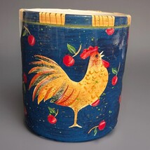 Nice Vintage Ceramic Rooster &amp; Cherry Canister Utensil Holder - $22.77