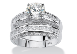 Round Cz Bridal Engagement 2 Piece Ring Set Platinum Sterling Silver 6 7 8 9 10 - £159.86 GBP