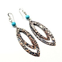 Long pointed oval copper and turquoise earrings amd1013 398534 thumb200