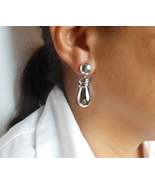 Silver Teardrop Stud Earrings, Womens Half Ball Earrings, Silver Dangle ... - £31.17 GBP+