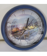 Wall Clock Terry Redlin Blue Plastic Deer 8&quot; Round Battery Hunting Cabin - £9.85 GBP