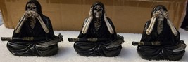 Grim Reaper Skull Scythe Speak Hear See No Evil Fantasy Figurine Statue Set Of 3 - £29.48 GBP