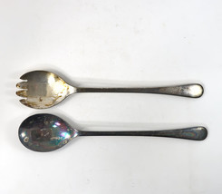 Serving Spoon And Fork Set 9.5&quot; Sheffield England Silver Plated Vintage - £7.46 GBP