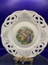 VTG Porcelain Reticulated 9&quot; Plate Three Maidens Barefoot Picking Flowers - $7.70