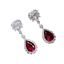 3 Ct Pear Cut Red Ruby Women&#39;s Drop &amp; Dangle Earrings 14K White Gold Finish - £70.78 GBP