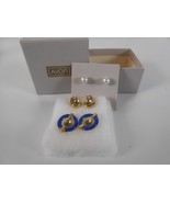 Vintage Avon Interchangable Faux Pearl Enamel Blue and Cat Goldtone Post... - $19.19 CAD