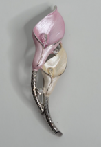 Calla Lilly Flower Brooch Pin Rhinestone Signed Premier Designs Pink White - £10.14 GBP