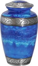Hind Handicrafts Floral Silver Engraved Cremation Urn for Human Sea Blue - $101.54