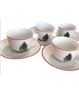 Cuthbertson Red Trim Discontinued 8- American Christmas Tree Cups &amp; Sauc... - £38.01 GBP