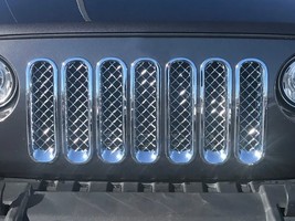 For 2007-2017 Jeep Wrangler Chrome 7PC Mesh Grille Grill Insert Overlay ... - $54.99