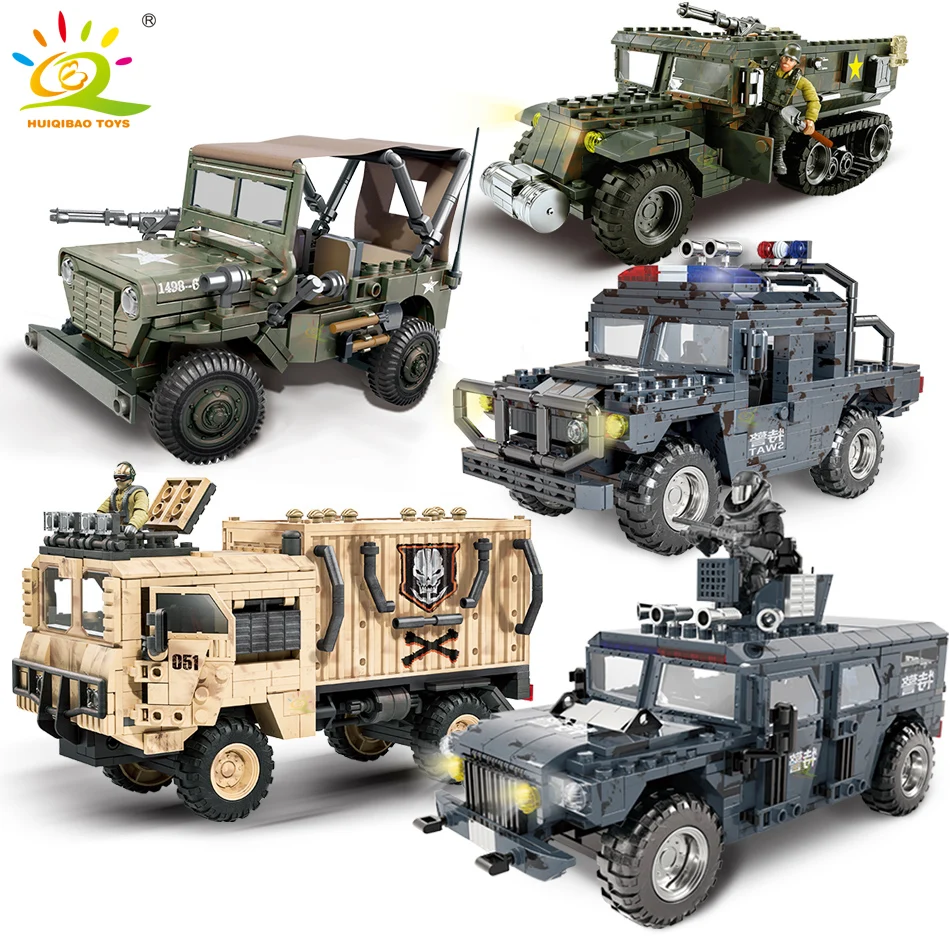 HUIQIBAO Army WW2 Armored Vehicle Truck Building Blocks For Children Military - £26.38 GBP+