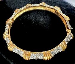 VTG signed PAULINE RADER Goldtone Chunky Rhinestone Cuff Snap Hinged Bra... - €52,79 EUR