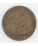 1857 Australiano Penny Token Muy Fina Moneda Privado Issue Melbourne - $2,263.28 MXN