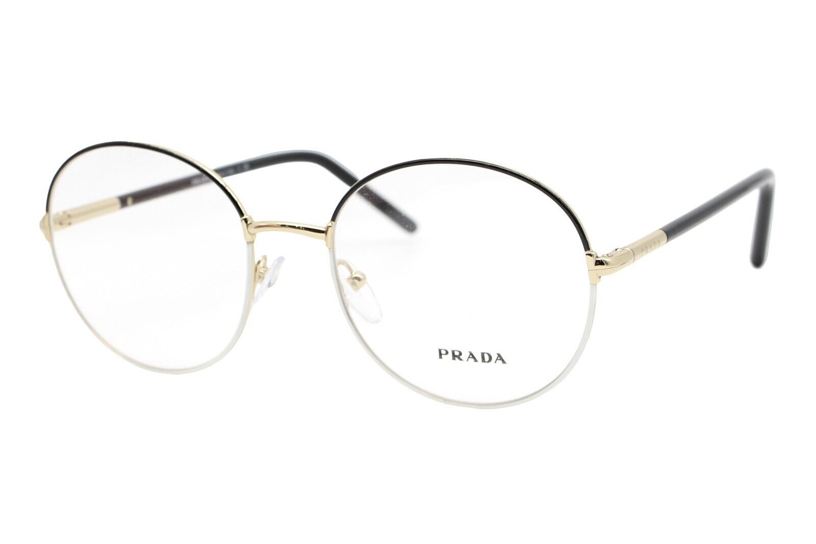 Prada PR 55W 071-101 Black Gold White Women's Round Eyeglasses 53-19-140 W/Case - $135.20