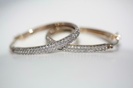 Fine 10K Yellow Gold Two tone Cluster Diamond Oval Hoop Earrings 1.00CTW 4.2 Grm - £435.97 GBP