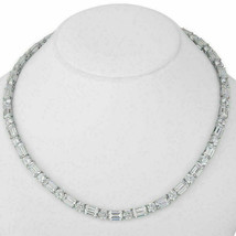 Ladies 18 Ct Emerald &amp; Round Diamond Tennis Necklace 14K White Gold Over - £351.82 GBP