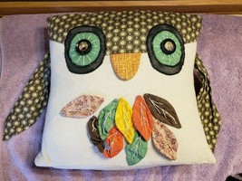 Handmade Decor Pillow Owl Patchwork Whimsical  - $29.69