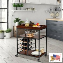 3 Tier Storage Bar Serving Cart with Wine Rack - £144.35 GBP