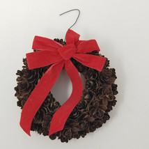 Rose Red Bow Wreath Christmas Ornament Vintage Handmade Wood Paper - £11.91 GBP