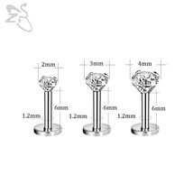 ZS 3-4 Pcs/Lot Plug IN Style Stainless Steel Labret Lip Piercing Set 2/3/4MM CZ  - £10.40 GBP