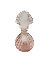 Vintage Pink Satin Frosted Glass Perfume Bottle with Fan Stopper 5 Inch  - $9.46