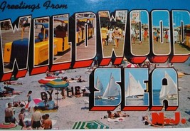 Wildwood By The Sea New Jersey Shore Postcard Large Letter Tram Cars Beach Town - £21.51 GBP