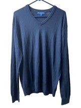 Port Authority Sweater Mens Size L n Navy Blue V Neck Tight Knit Preppy - $19.61