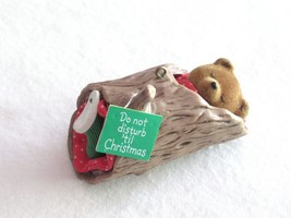 Hallmark Do not Disturb &#39;til Christmas Bear Sleeping in a Log Ornament 1985 - £7.76 GBP