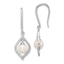 Sterling Silver Rhodium Plated Diamond &amp; Fwc Pearl Earrings Jewerly - £79.67 GBP