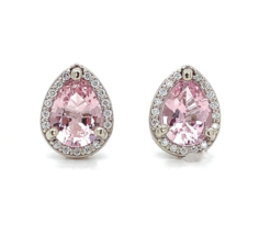 14k Gold Earrings w/Pear Shaped 1.13ct TW Pink Genuine Natural Morganites #J6471 - £777.26 GBP