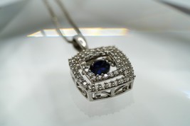 Vintage Sterling Silver Square CZ Pendant 2cm Necklace 18&quot; - $27.72