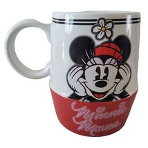 Minnie Mouse Disney Store 20 oz Coffee Mug Cup Red White Hat Flower Peek... - $24.49