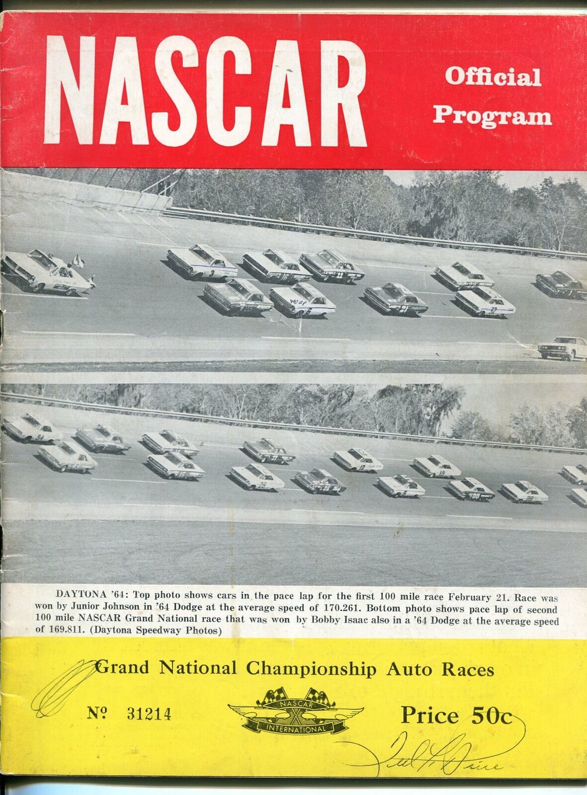 Primary image for NASCAR Official  Program Grand Nation Races-4/1964-Fireball Roberts-Tiny Lund-VG