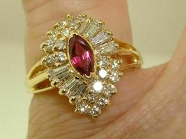 3 Ct Simulated Marquise Red Ruby Surrounded  Ring925 Silver Gold Plated - £87.09 GBP