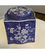 Vintage Blue White Cherry Blossom Tin  DAHER Canister - $20.31 CAD