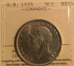 1935 Great Britain George V .500 Silver Half Crown - ICCS MS-65 - £111.86 GBP