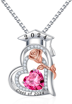 Graduation Gifts for Her 2024, S925 Sterling Silver Heart Birthstone Gra... - £75.81 GBP