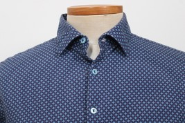 Stone Rose 4 (L) Blue Geometric Floral Cotton Knit Button-Up Shirt - £21.92 GBP