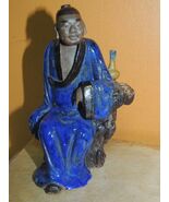 Chinese Mud Man/ Men Blue Robe 5" detailed book carved mark CHINA Mudman... - $391.49