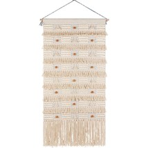 Boho Beaded Hand Woven 48x24-inch Wall Hanging 48&quot; h X 24&quot; w Beige Blue Brown - $58.40