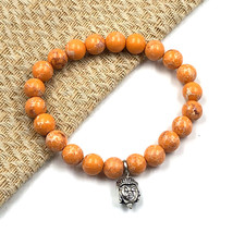 Naturel Orange Mer Sédiment Bouddha 8 MM Perlé 7.5 &quot; Grattable Bracelet BBB-39 - £10.29 GBP