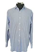 Jack Stone Thomas Dean Men&#39;s Large Dress Shirt Button Front Blue White Striped - £15.78 GBP