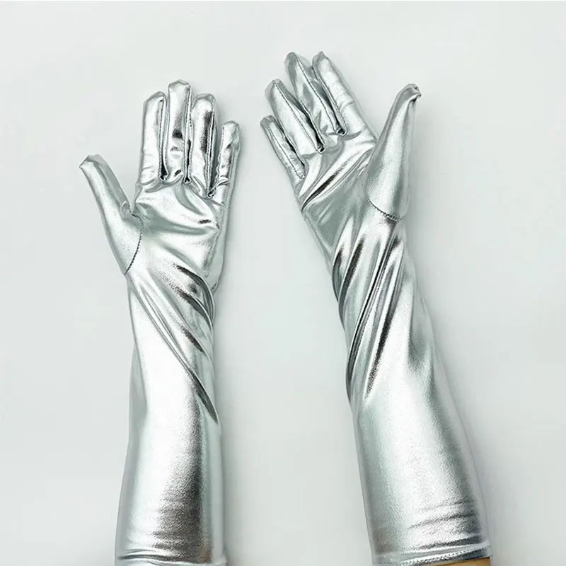 House Home Gold Silver Wet Look A Leather Metallic Gloves Evening Party Performa - £19.70 GBP