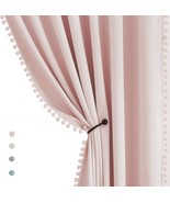 Pink Pom Poms Blackout-Curtains 95 Inch Bedroom Window Curtains For Livi... - £47.01 GBP