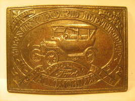 Vintage Brass Belt Buckle Henry Ford Detroit Model T Record Years [Y95f] - £7.00 GBP