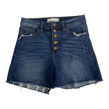 Kancan Womens Shorts Adult Size Medium Button Fly Blue Demin Raw Hem Hig... - $21.18