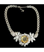 Silver Tone Retro Style Flower-Shaped Gemstones Necklace Thick Chain  17&quot; - $9.46