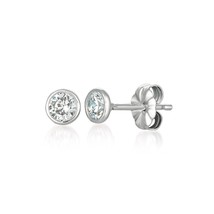 Authentic Crislu 4 mm Bezel Set Stud Earrings in Platinum - £46.46 GBP